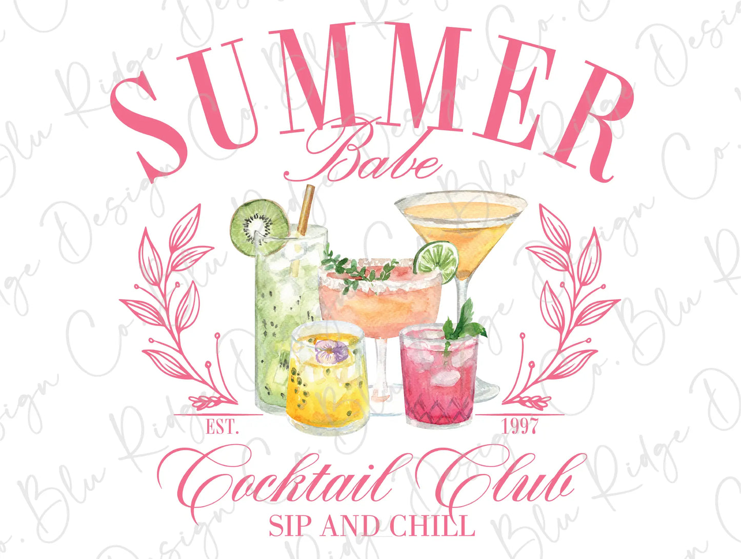 a watercolor painting of cocktails and drinks on a white background