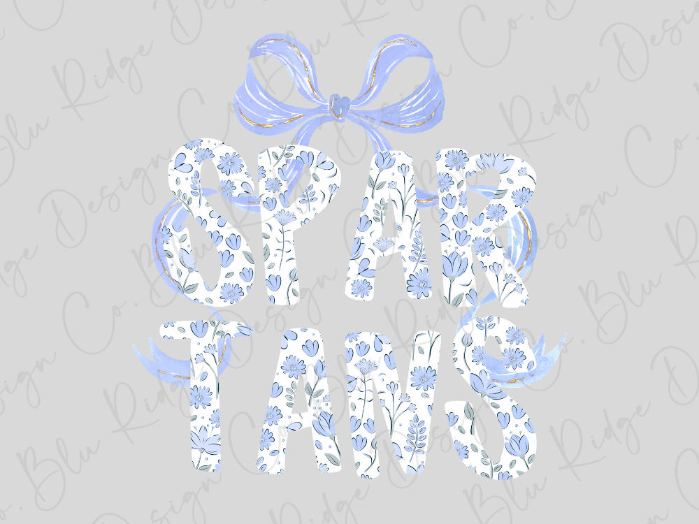 a floral pattern with the word "SPAR TANS" written in a decorative font.