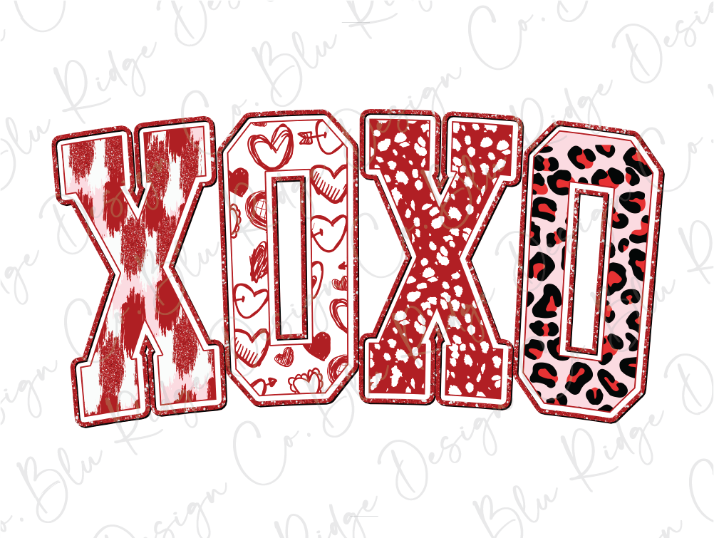 the word xoxo written in red and white
