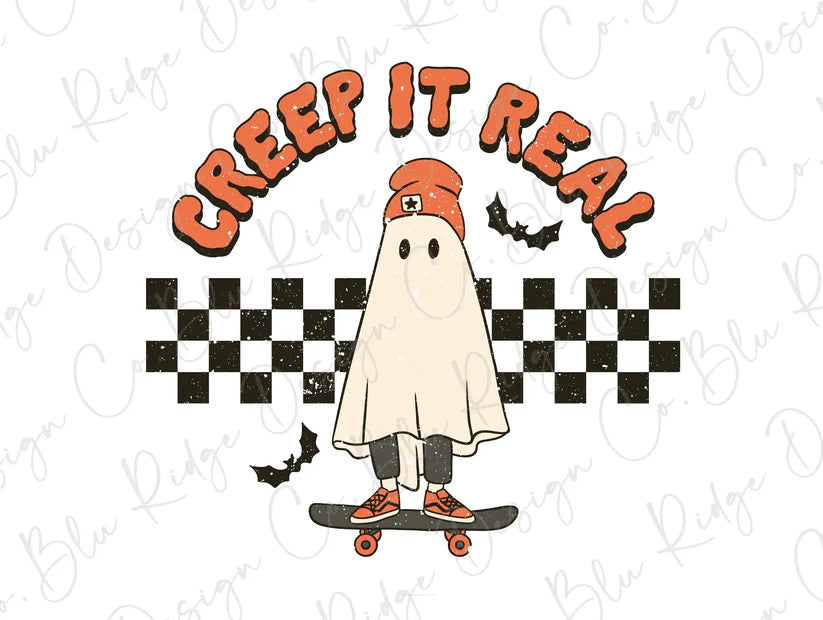 Creep it Real Halloween Skater Ghost Graphic T-Shirt