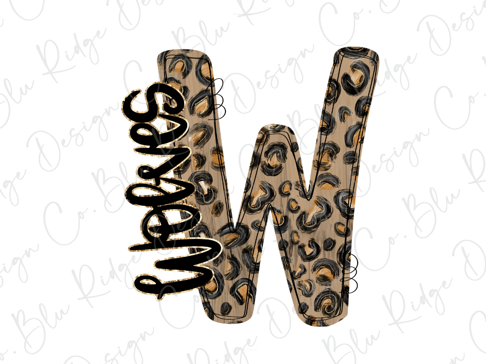 a stylized letter 'W' with a leopard print pattern.