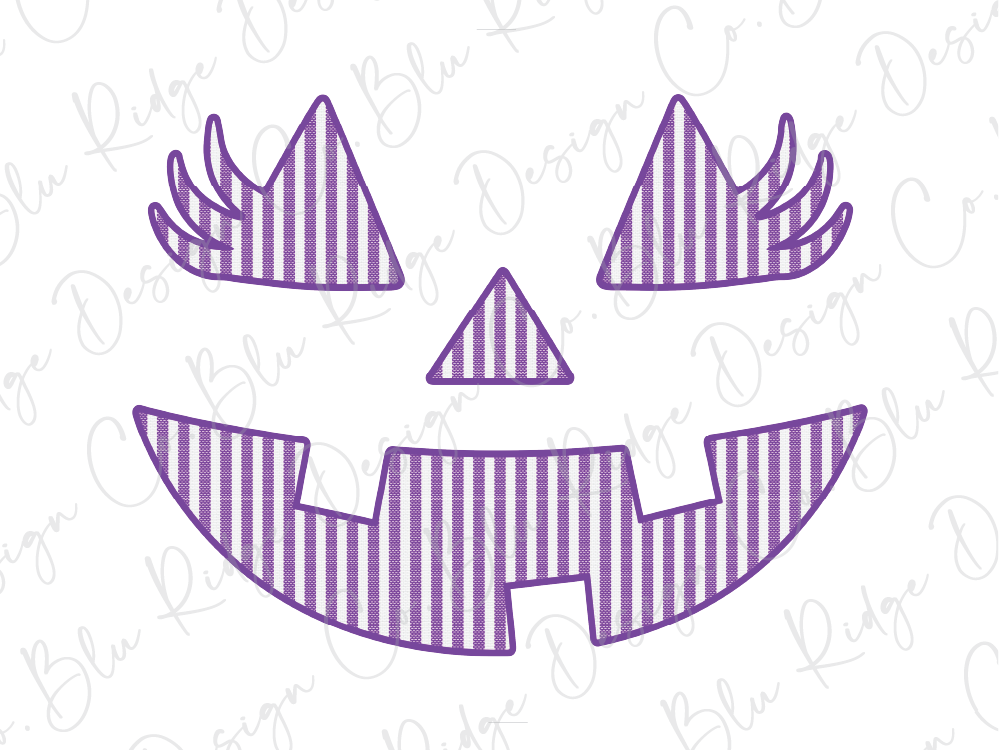 A purple Halloween-themed graphic design featuring a smiling jack-o-lantern face with striped patterns.