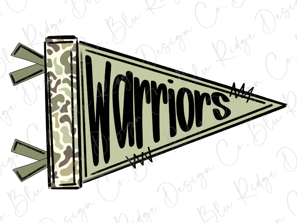 A flag with the word "Warriors" written on it in a stylized font.