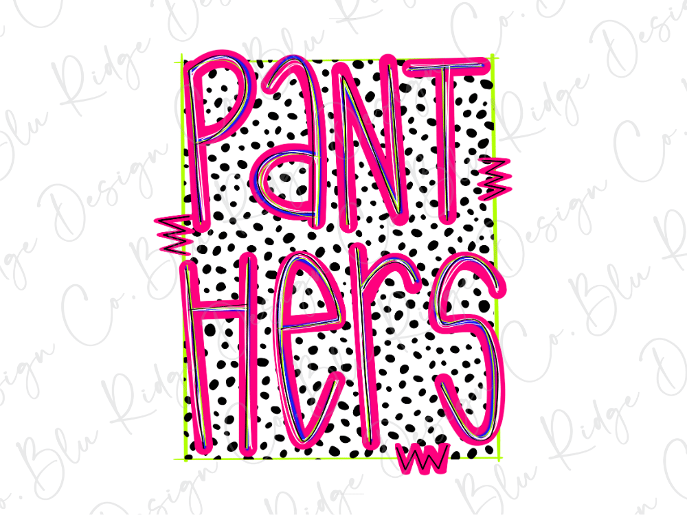 the word "Panthers" written in a stylized, colorful font with a polka dot background.