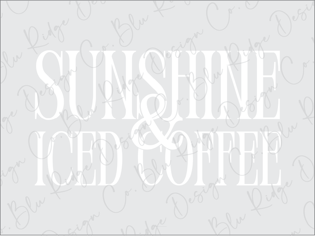 the words sunshine and iced coffee on a white background