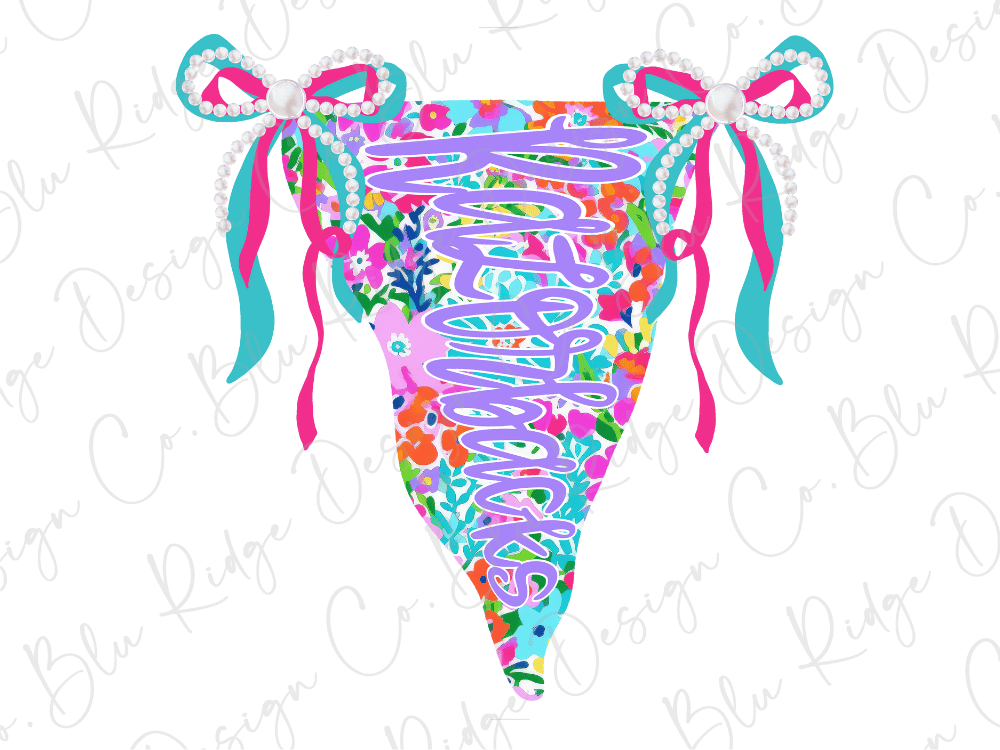 A colorful, floral-patterned banner with bows and the word "Blessings" written on it.