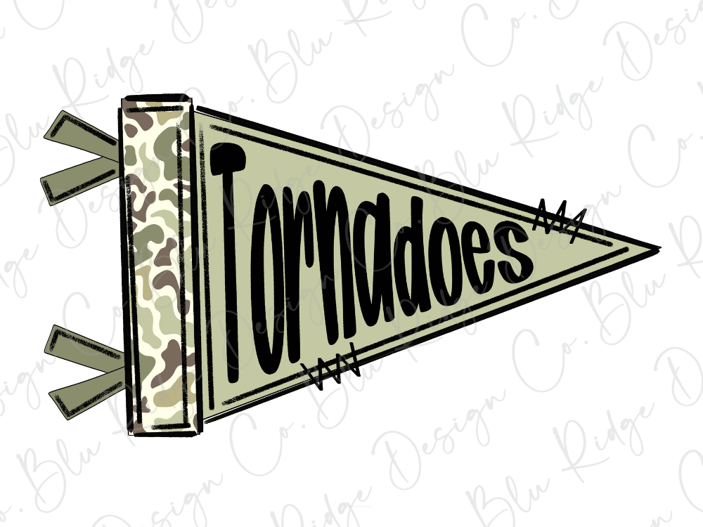 A flag with the word "Tornadoes" written on it in a stylized font.