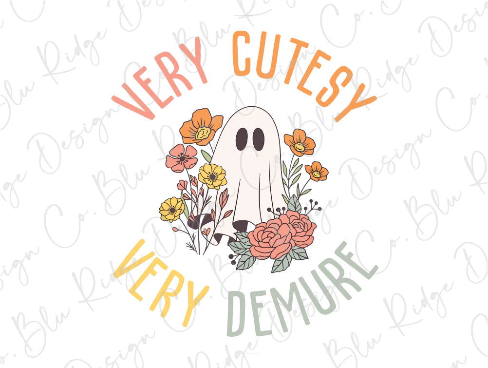 Very Cutesy Very Demure Colorful Halloween Floral Ghost Graphic T-Shirt