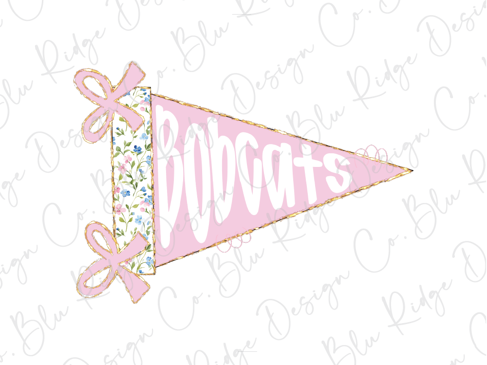 A pink triangular flag with the word "BOBAT'S" written on it, along with two pink bows on either side.