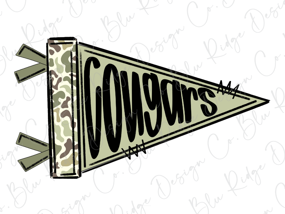 A flag with the word "Cougars" written on it in a stylized font.