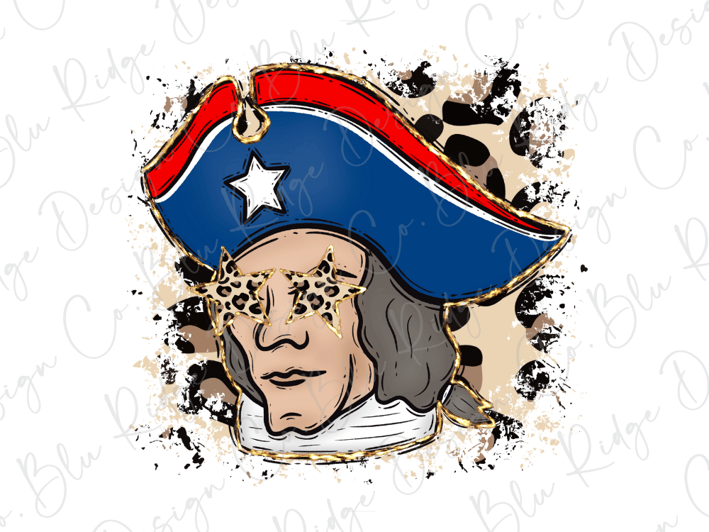 A cartoon-style illustration of a man wearing a patriotic hat with a star and stripes, surrounded by a patterned background.