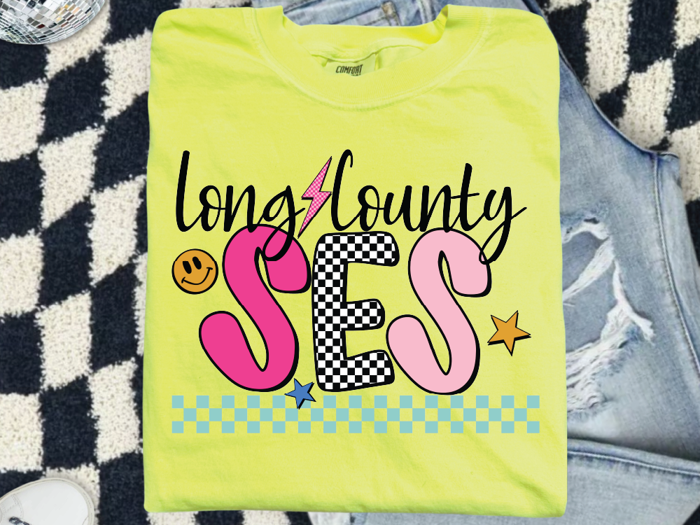 A yellow t-shirt with a colorful graphic design and text printed on it.