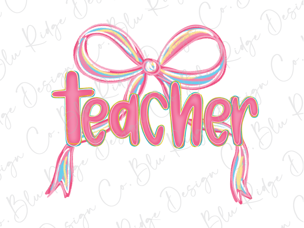 a pink bow with the word teacher on it
