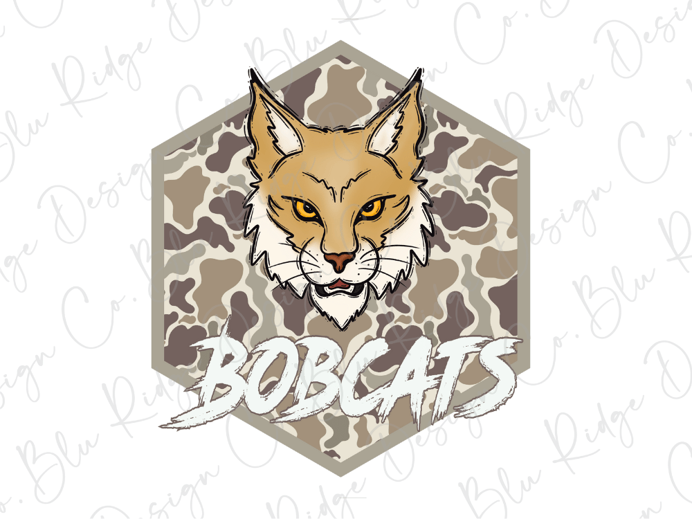 A cartoon illustration of a bobcat's head, with the word "BOBCATS" written below it.
