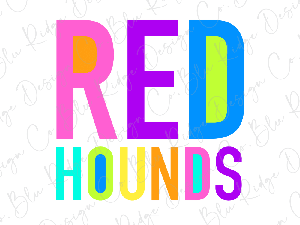 the text "RED HOUNDS" in a large, colorful font.