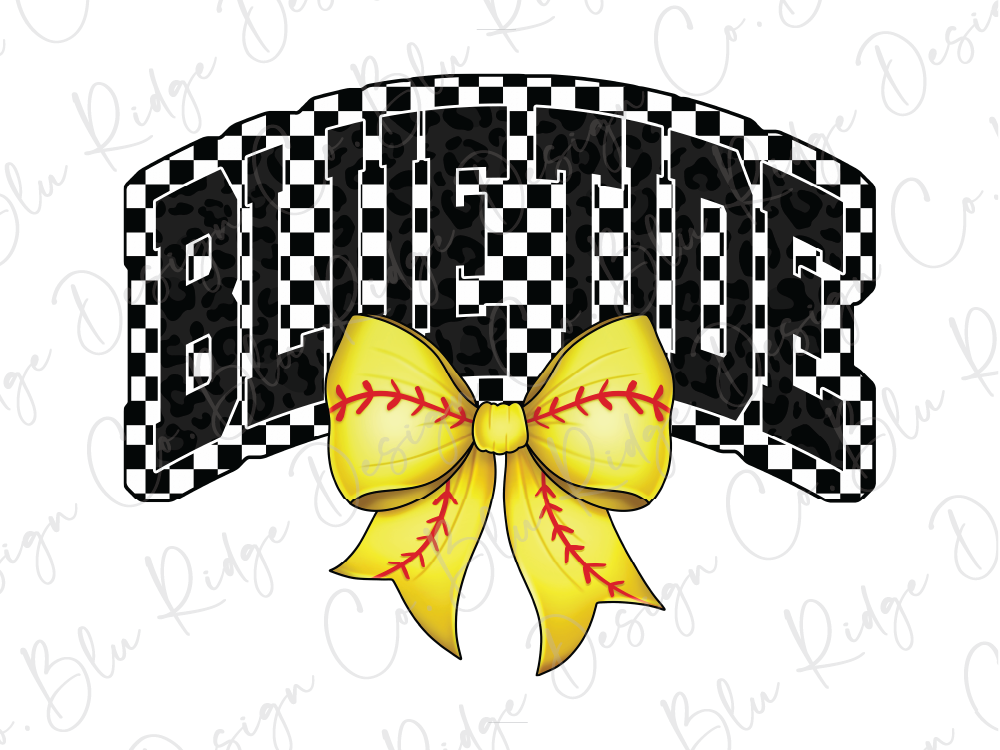 Long County Checkered Blue Tide Softball Coquette Graphic T-Shirt