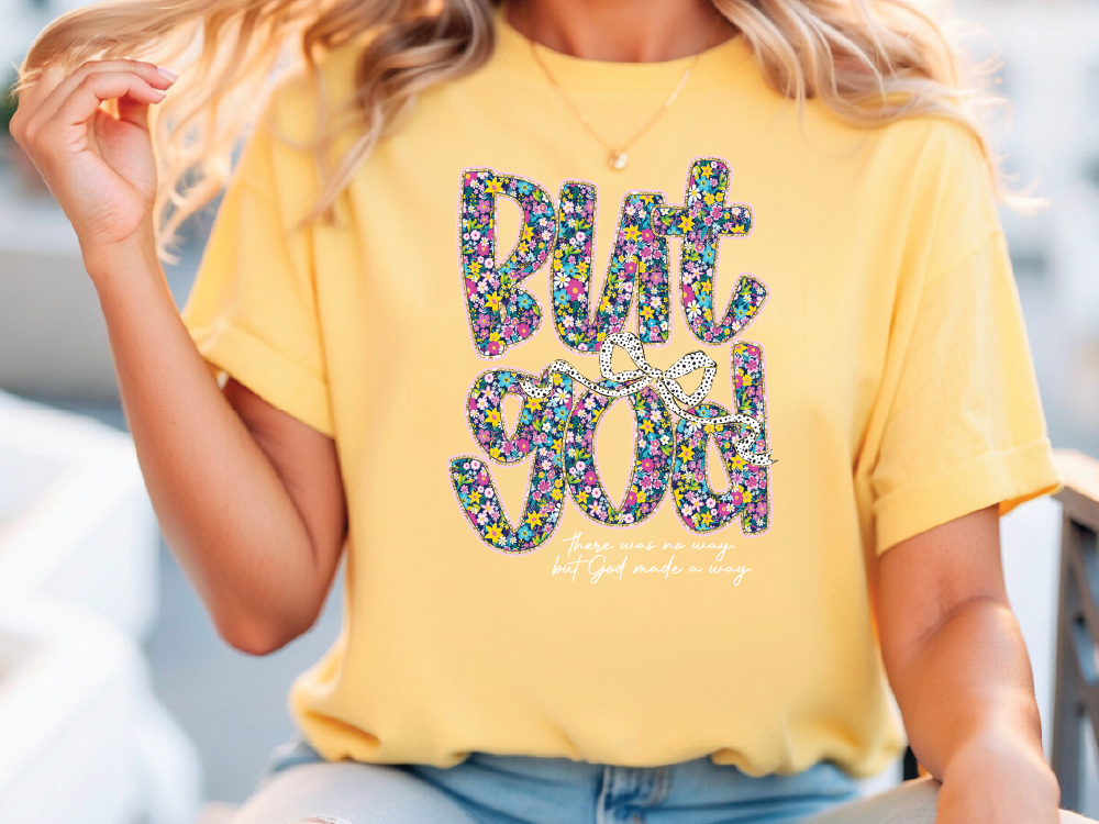 a woman wearing a yellow shirt with the word bah bah boo on it