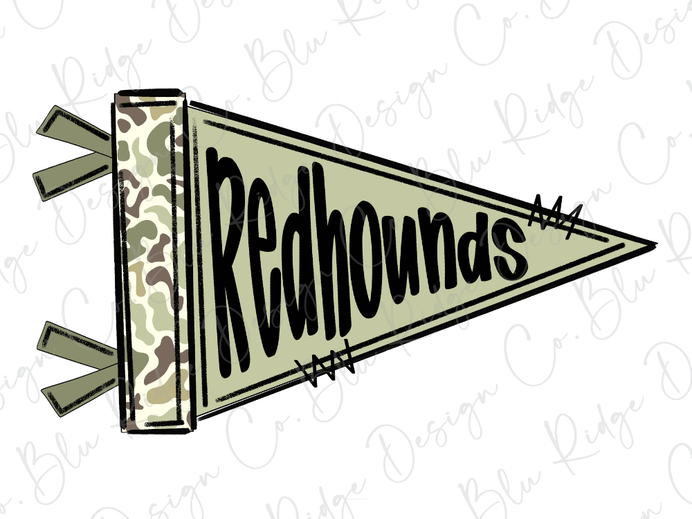 A flag with the word "Redhounds" written on it in a stylized font.