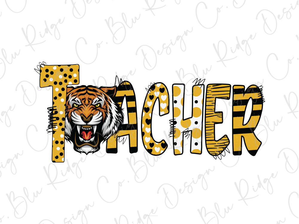 A stylized image of a tiger's head with the word "Teacher" written in a playful, artistic font.