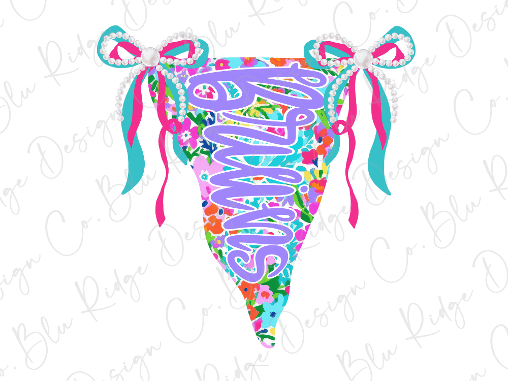 A colorful, decorative banner with the word "Bows" written on it, featuring bows and ribbons in shades of pink, blue, and green.