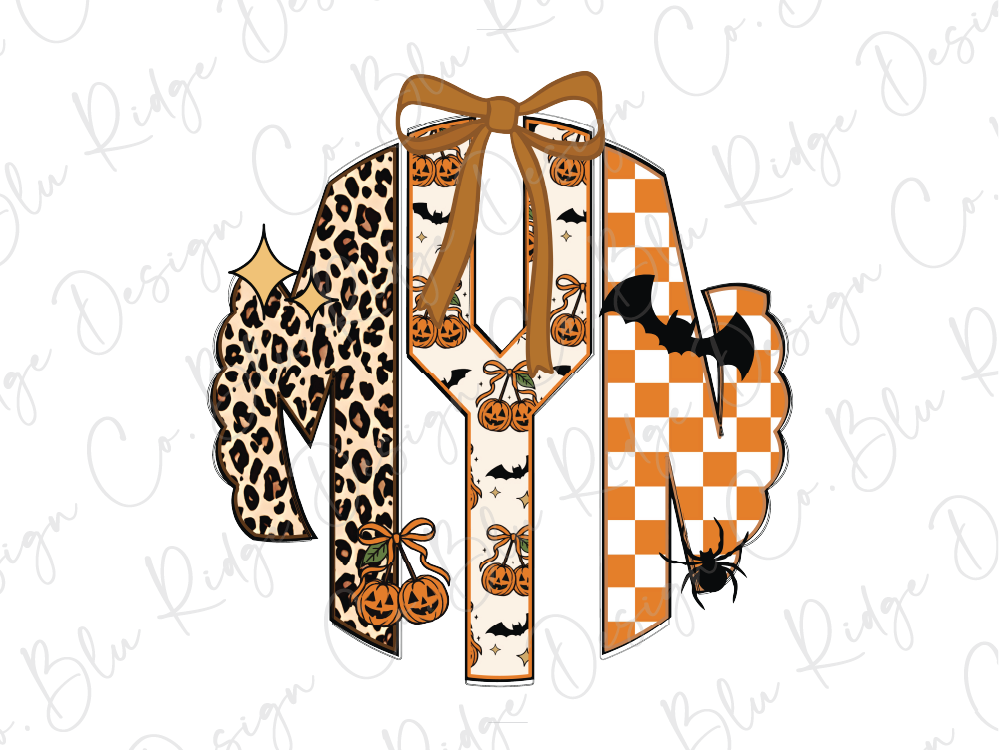 A collage of Halloween-themed images, including a leopard print jacket, a checkered pattern, a bow, a bat, and a spider.