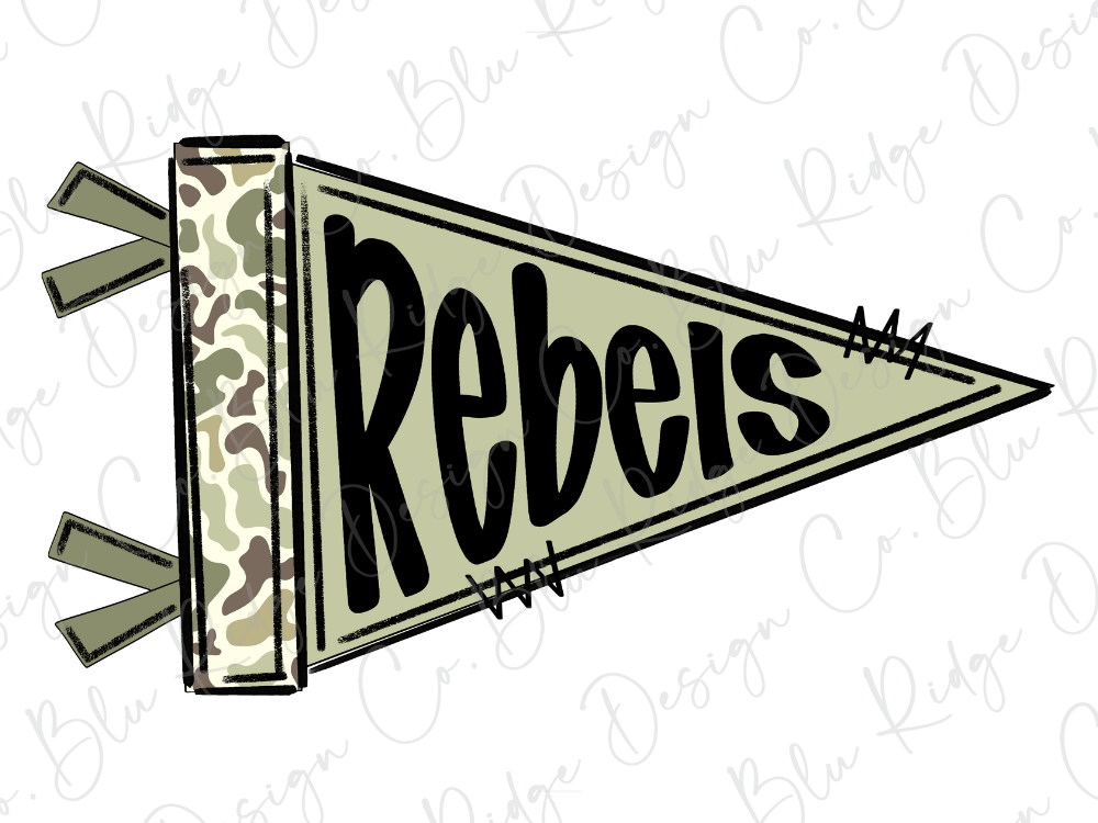 A flag with the word "Rebels" written on it.