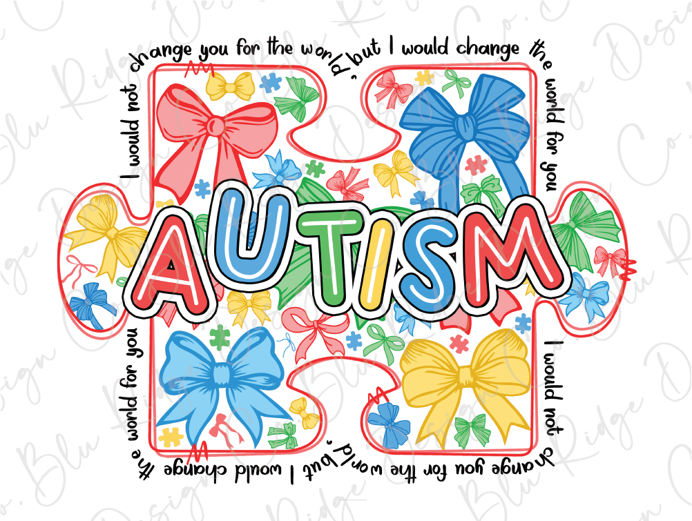the word autism is surrounded by colorful bows