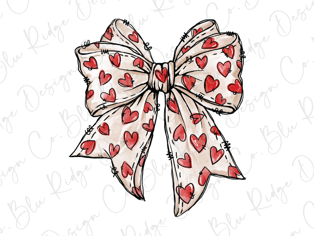 a red and white bow with hearts on it