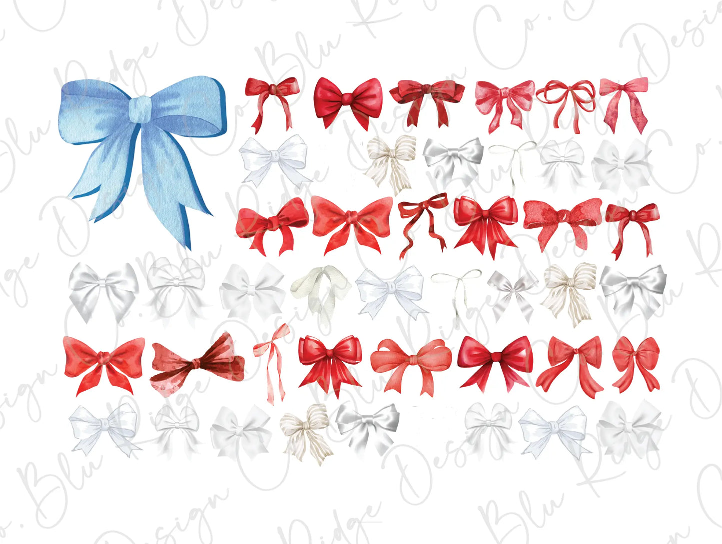 a group of red, white and blue bows