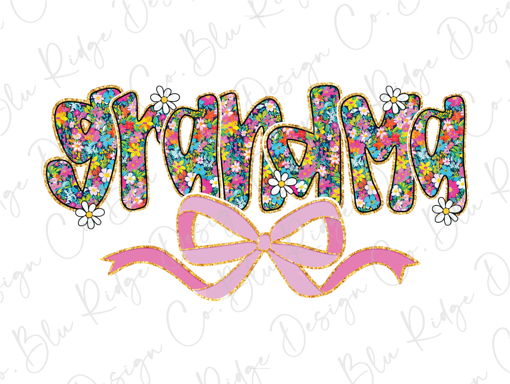 the word mom with flowers and a pink bow