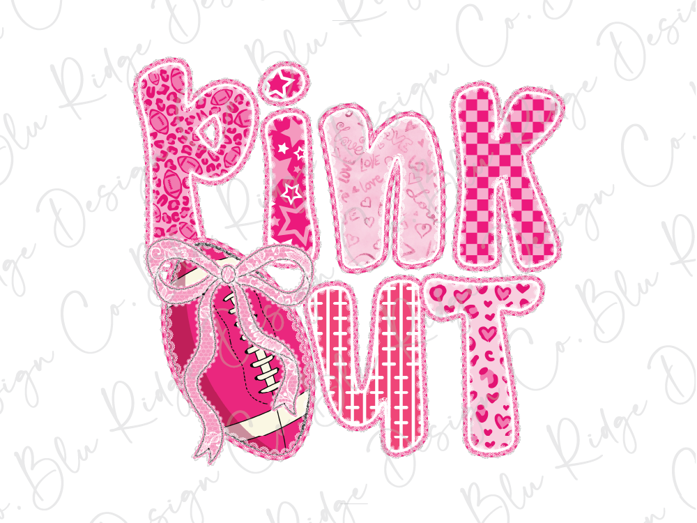 a pink and white design with the text "PINK OUT" prominently displayed.