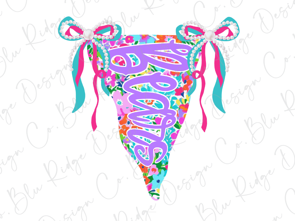A colorful banner with the word "Blesses" written on it, surrounded by bows and flowers in shades of pink, blue, and green.