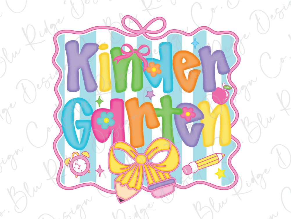 a sign that says kinder garden with a bow