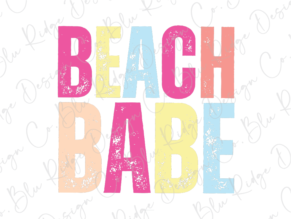 the words beach babe are painted on a white background