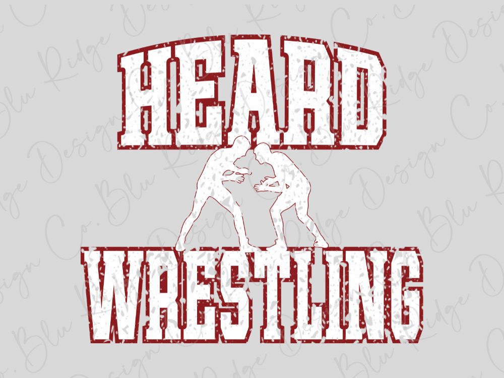 two wrestlers engaged in a match, with the text "HEARD WRESTLING" prominently displayed above them.