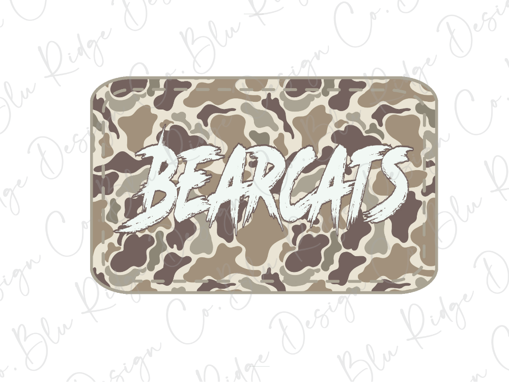 A camouflage-patterned patch with the word "BEARGATS" written in bold, white letters.