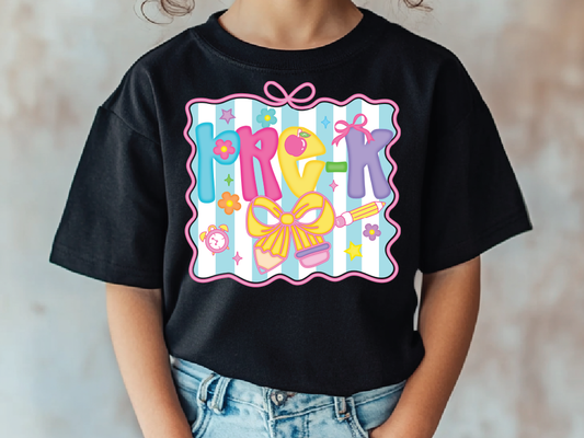 a young girl wearing a black shirt with the words rock on it
