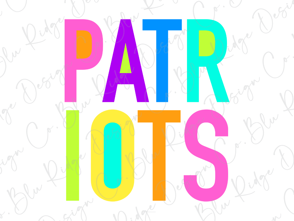 the word "PATRIOTS" in a colorful, stylized font.