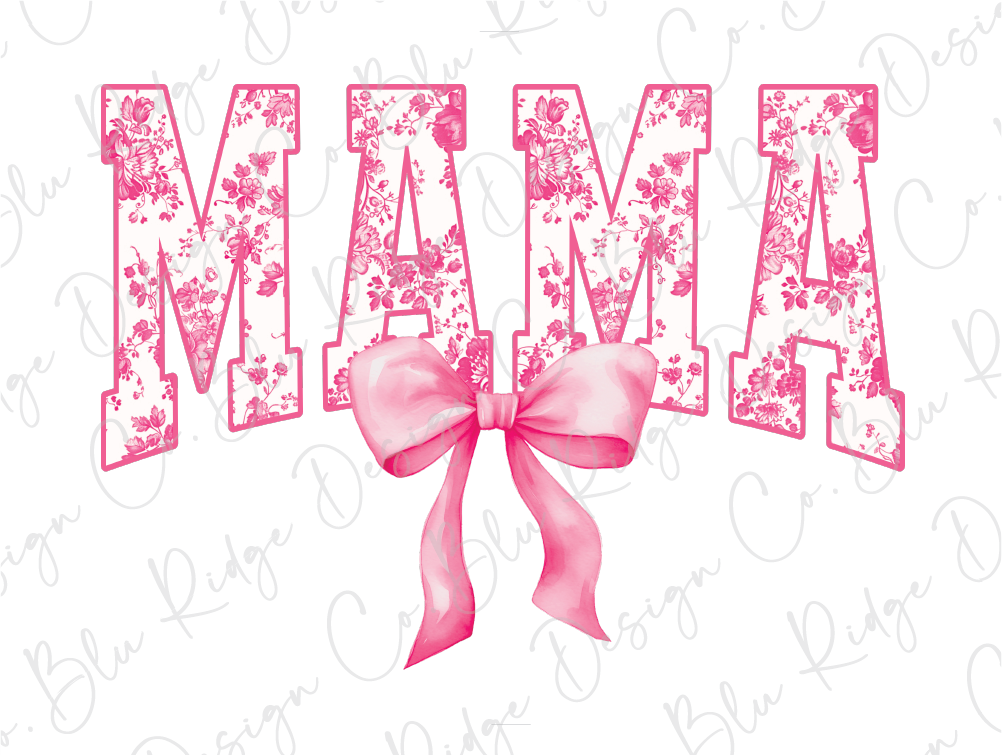the word mama with a pink bow on it