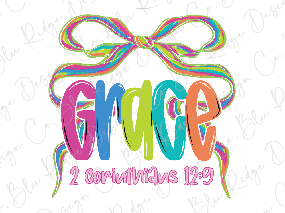 the word "Grace" in a colorful, stylized font, with the text "2 Corinthians 12:9" below it.