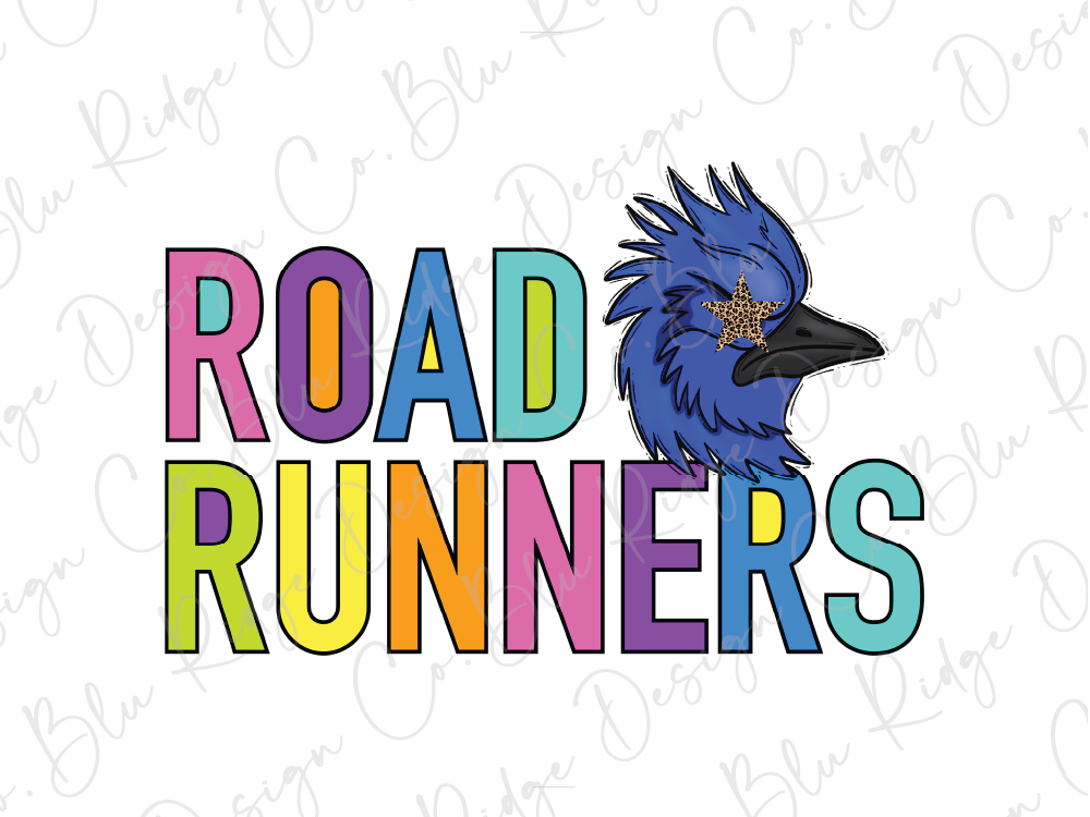 a colorful bird with a large head and a text that reads "ROAD RUNNERS".