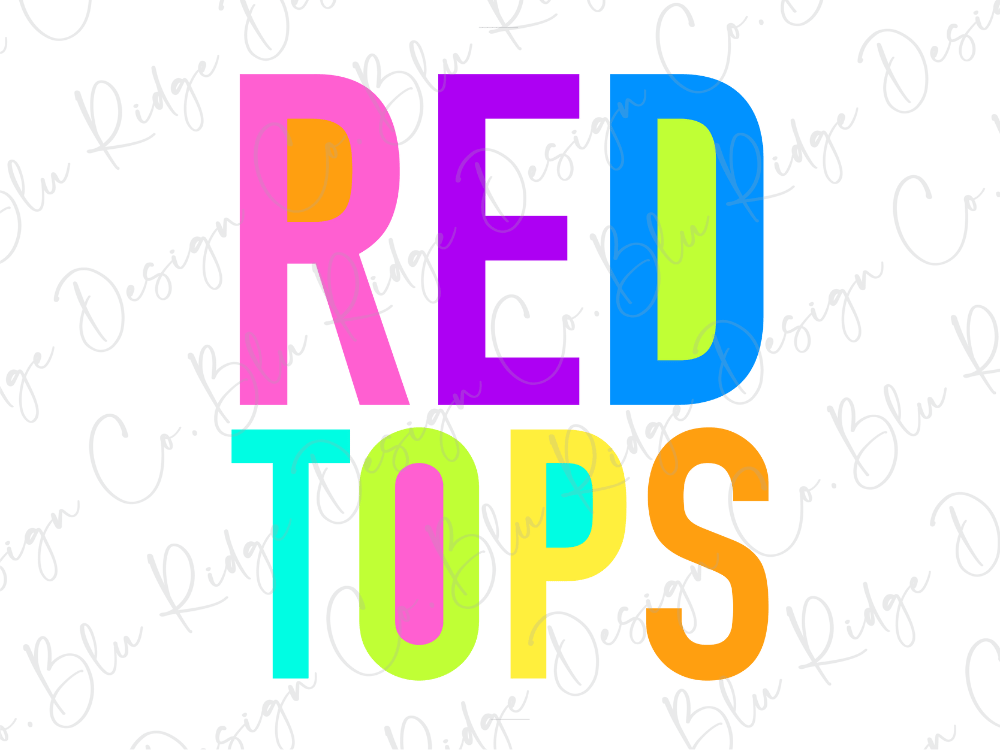 the text "RED TOPS" in a large, colorful font.