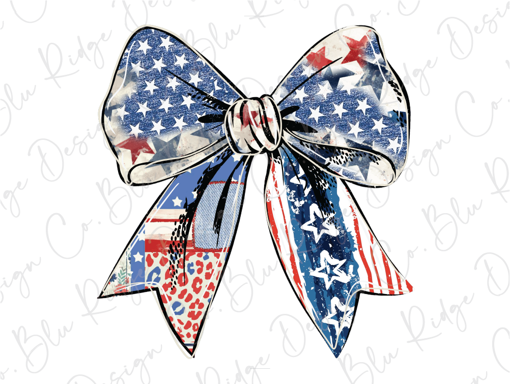 a patriotic bow with stars and stripes on it