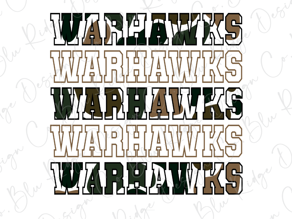 the word "WARHAWKS" repeated multiple times in various sizes and orientations, creating a visually striking and repetitive pattern.