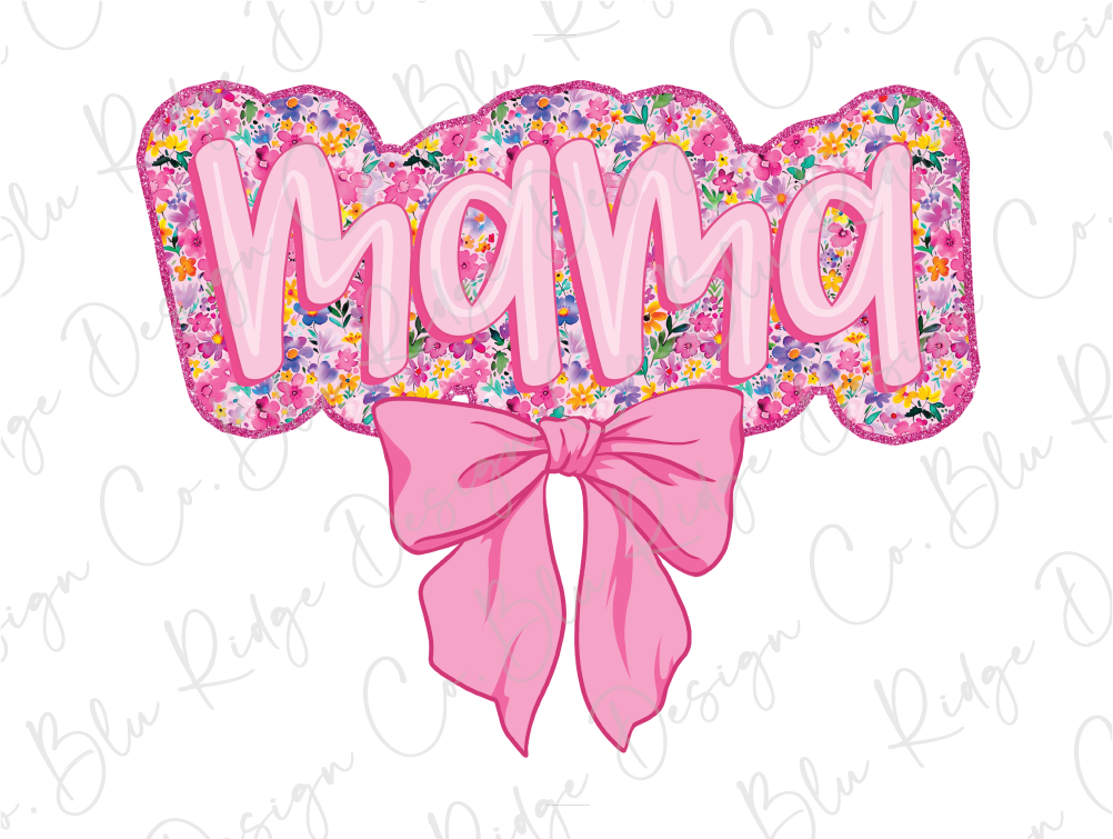 a pink bow with the word mom on it