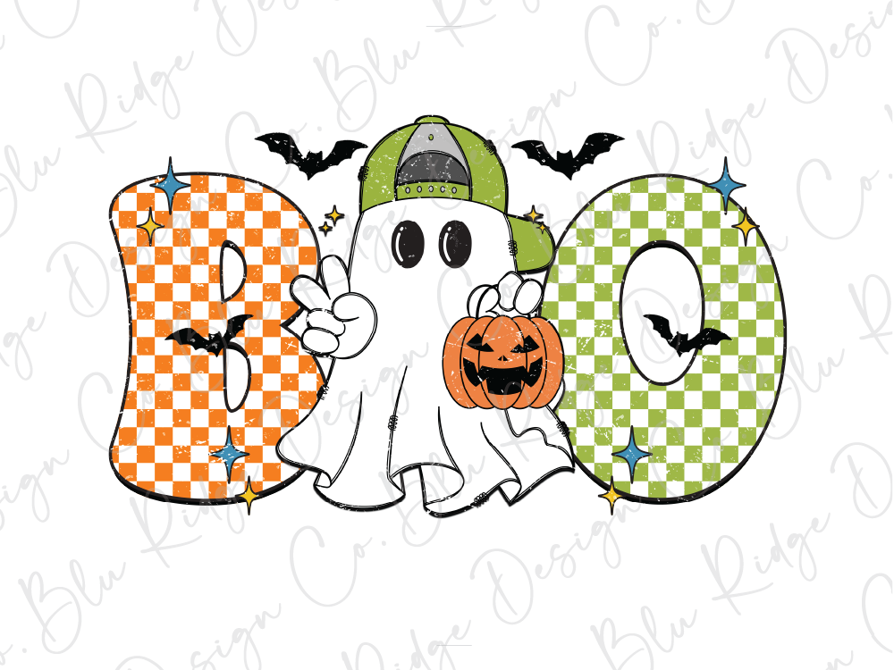 Boy Checkered Boo Ghost Ghost Graphic T-Shirt