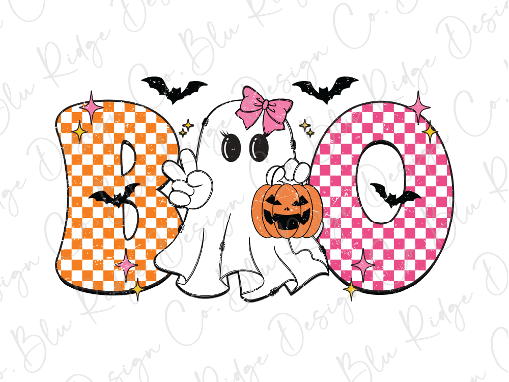 Girl Checkered Boo Ghost Graphic T-Shirt