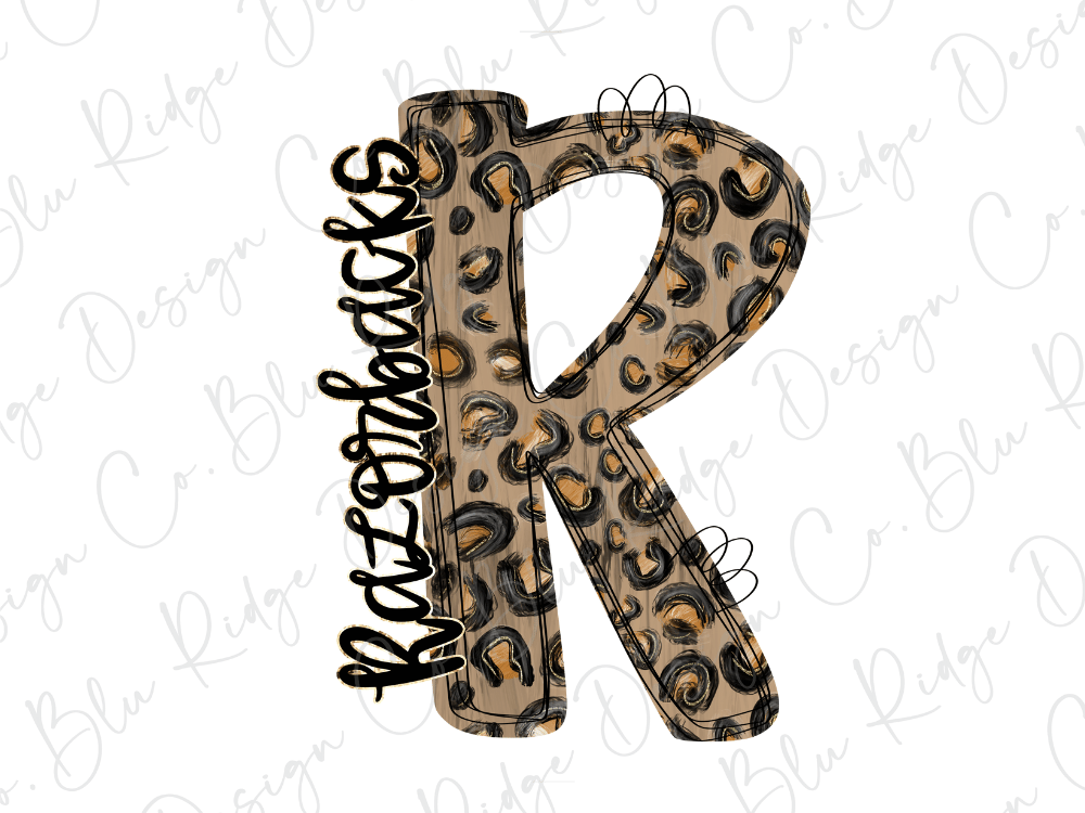A stylized letter 'R' with a leopard print pattern, featuring the word "Rattlesnakes" written in cursive script.
