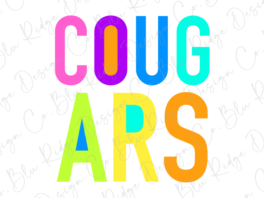 the text "COUGARS" in a colorful, stylized font.