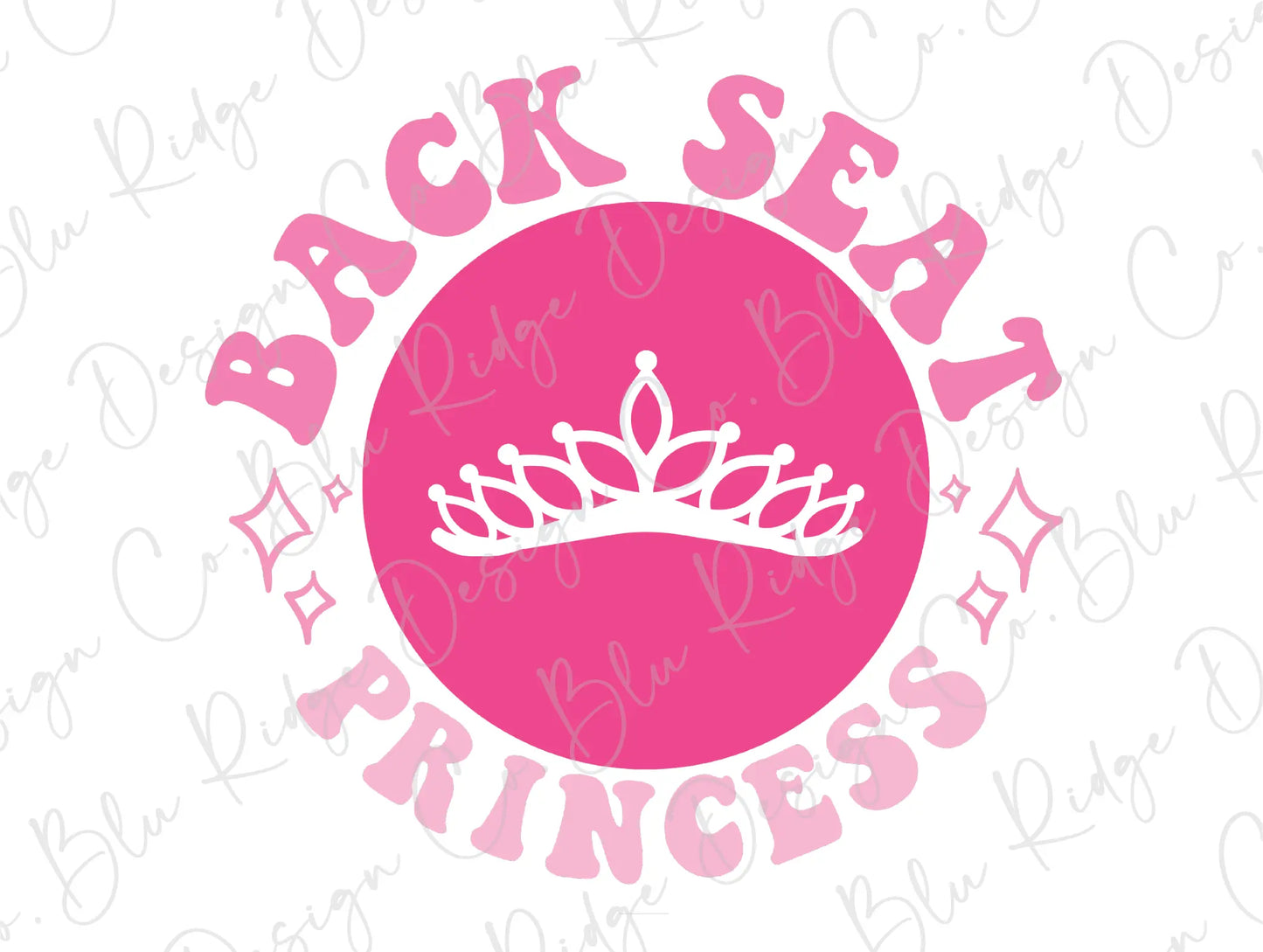 a pink princess crown with the words back seat princess